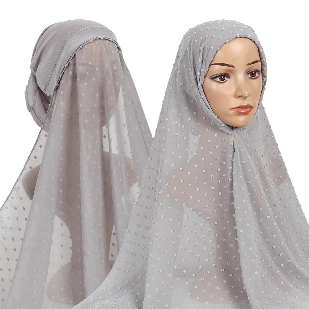New HijabUndercap Attached Chiffon Hijab Scarf Instant Hijab Muslim Women Fashion Headwrap Shawls Turban Hijab For W